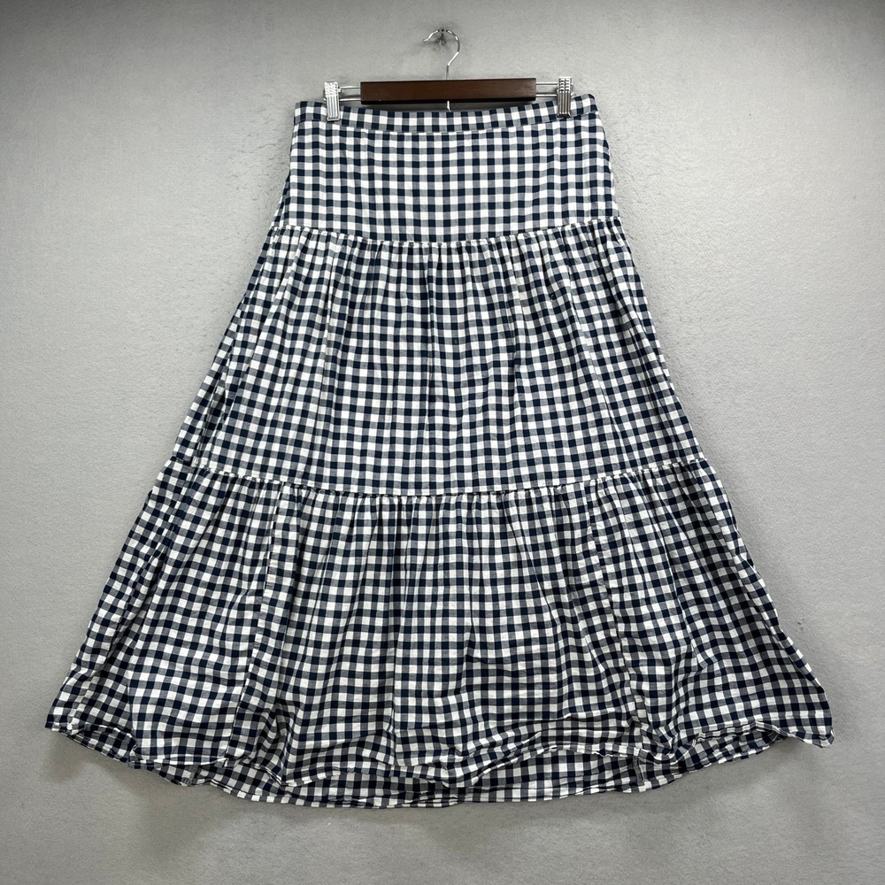 J.Crew Skirt Womens Medium Blue Gingham Check Tiered Maxi Preppy Cottagecore